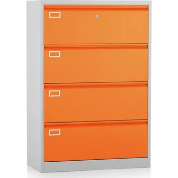 Kartotéka Dvouřadá kovová kartotéka A4 - 4 zásuvky, 90 x 45 x 132 cm, cylindrický zámek, oranžová - ral 2004