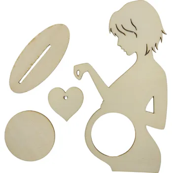 Dřevěná hračka Dřevěný výřez z překližky, MAMINKA SE SRDÍČKEM, krátké vlasy, malý, 8x14,4cm, 4ks/sada