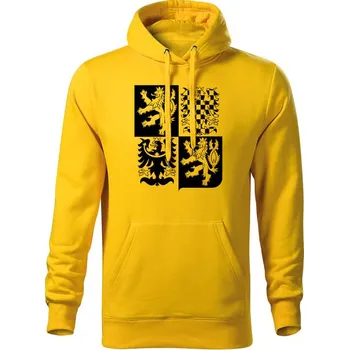 Pánská mikina DRAGOWA pánská mikina s kapucí český velký znak, žlutá 320g / m2