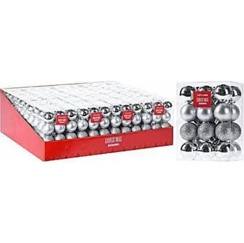 Vánoce Vánoční ozdoby koule průměr 3 cm, stříbrné, mix 24 ks