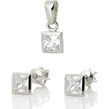 Souprava šperků Souprava náušnic a přívěšku z bílého zlata se zirkony ZLSS49F + DÁREK ZDARMA