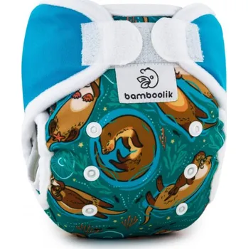 látková plena Svrchní kalhotky Bamboolik novorozenecké - Zamilované vydry + tyrkysová