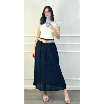 Dámské šaty Dlouhá sukně s páskem HP31262 Itálie barva: černá, velikost: Univerzální-jedna velikost