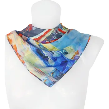 Šátek Dámský oboustranný hedvábný šátek RR3055 letuška s potiskem malby - dáma s deštníkem a potiskem malby noční město 9001637-18