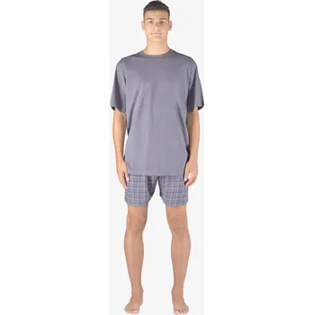 Pánské pyžamo Pánské pyžamo krátké pánské, šité, s potiskem Pyžama 2023 79158P - šedá černá - XL