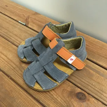 Chlapecká obuv Barefoot sandále SAM - Grey/orange, Ef Barefoot Velikost: 25