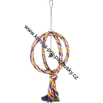 Hračka pro ptáka Tommi Bavlněný kruh se zvonkem, velký papoušek průměr 22 cm, d - 40 cm