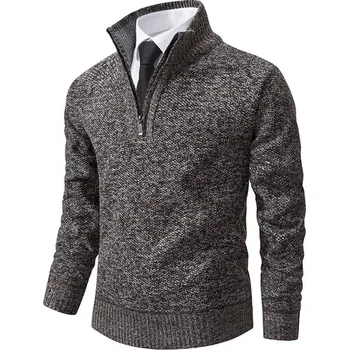 Pánské oblečení Pánský zimní svetr se zipem Barva: Hnědá, Velikost: S