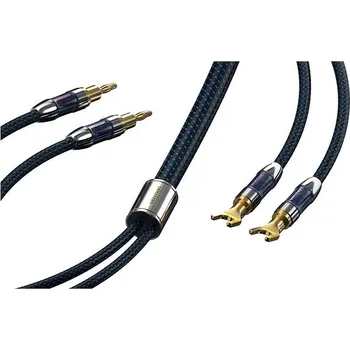 Datový kabel Vention Dual Banana Plugs to Dual Spade Plugs Speaker Wire (Hi-Fi) 10M Blue