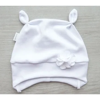 Kojenecká čepice AMÁLKA Bavlněná čepička s aplikací tylové květinky, bílá Velikost: 62-68