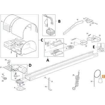Pohon brány Nice PPD1531D.4540 držák uvolňovacího kabelu SHEL
