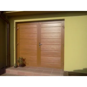 Garážová vrata Kružík Dvoukřídlá hliníková garážová vrata Tmavý dub - nussbauum - ořech