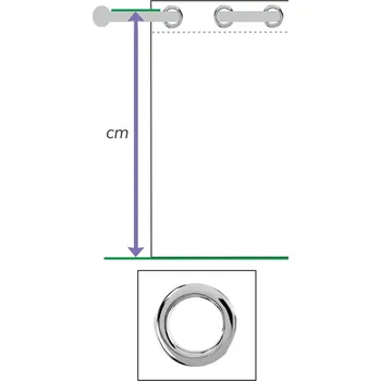 Uchycení záclony a závěsu Stříbrná barva kroužků, Kroužkování závěsu, (přidejte 23 cm látky)