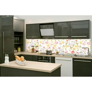 Tapeta DIMEX | Fototapeta do kuchyně Vintage provensalská tapeta KI-260-213 | 260 x 60 cm | vícebarevná, bílá + Samolepicí fototapeta za kuchyňskou linku DIMEX Vintage provensalská tapeta v šíři 260 cm