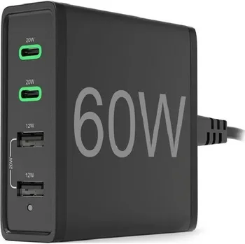 Nabíječka do sítě Hama 2x USB-C PD/QC, 2x USB-A, 60 W - černá