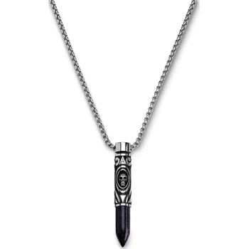 Náhrdelník Rico | Náhrdelník s přívěskem ve tvaru náboje s modrým pískovcem z nerezové oceli stříbrné barvy - Arkai