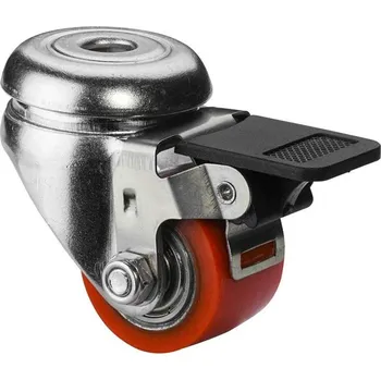 Pojezdové kolečko Transportní kolečko, otočné s brzdou, červený litý polyuretan, s hřbetním otvorem, nosnost 100 kg