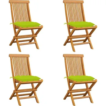 vidaXL Zahradní židle s mi poduškami 4 ks masivní teak [3062585] Barva: Jasně zelená