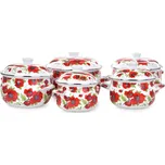 10 dílná sada smaltovaných silnostěnných hrnců s poklicemi, máky