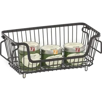 Úložný box Zeller Present Stohovatelný kovový koš, organizér, s rukojeti, černý BASKET, 32x16,5x14,5