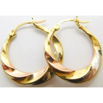 Náušnice Klenoty Budín Velké zlaté gravírované kruhy náušnice ze tří barev zlata 585/0,95gr H2270 (Klenoty Budín Velké zlaté gravírované kruhy náušnice ze tří barev zlata 585/0,95gr H2270)