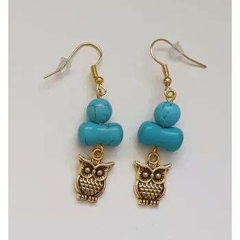 Náušnice Náušnice ETNO s tyrkenitem - sova (BOHO styl)