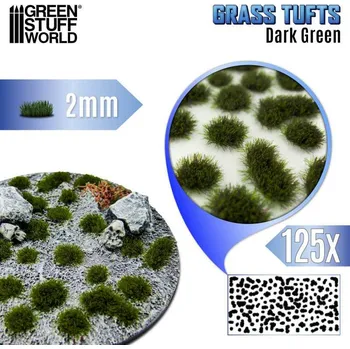 Plastikový model Grass Tufts – samolepící drny tmavě zelená tráva 2mm (125 ks)
