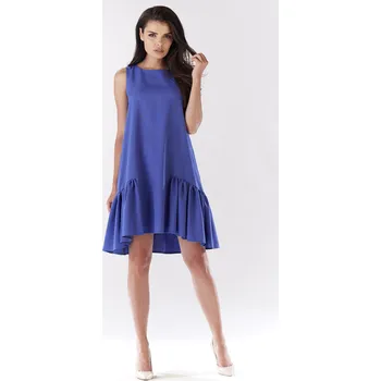 Dámské šaty Šaty na ramínka s volánkem A176 Barva: Modrá, Velikost: S