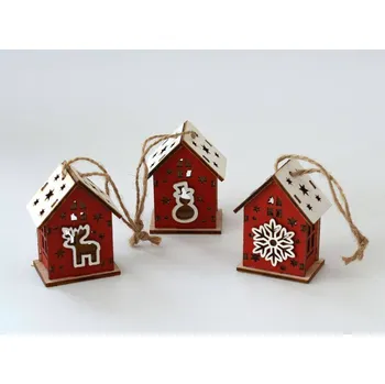 Vánoční dekorace Dřevěná dekorace - Červený domeček s ozdobou vzor A