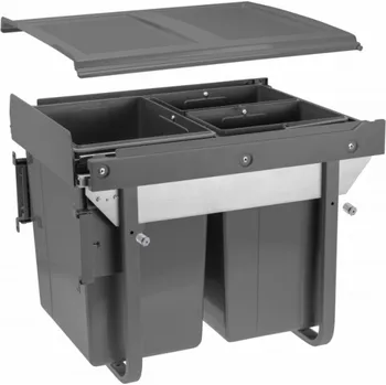 Odpadkový koš Koš na tříděný odpad pro přední montáž na pojezdu H45 20 l+2x10 l pro skříňky 450 mm, antracitový