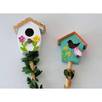 Zahradní dekorace Dekorační zápich - PTAČÍ BUDKA 3D vzor A - BÍLÁ