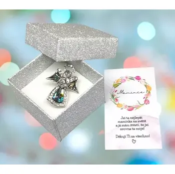 Přívěsek Dárkově balený andělíček ke DNI MATEK (s přáníčkem)