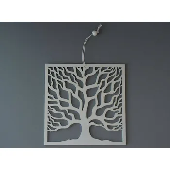 Dřevěný závěs / dekorace - Strom ve čtverci 2