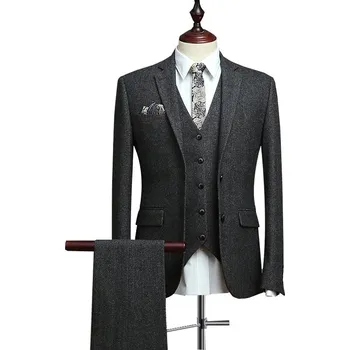 Vlněný pánský oblek pro každou příležitost Barva: Černá, Velikost: XS