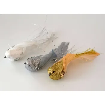 Vánoční dekorace Třpytivý ptáček s klipem STŘÍBRNÝ