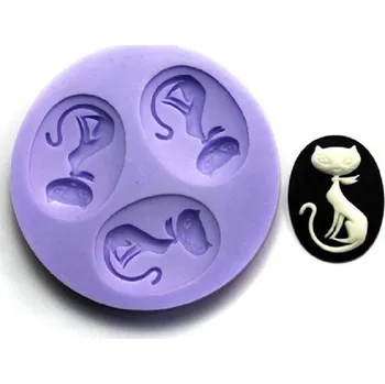 Silikonová forma - ozdoby Oválek s kočkou 3 ks 37 x 28 mm