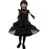 Karnevalový kostým Dětský kostým Wednesday černé volánkové šaty s krátkým rukávem s páskem + paruka