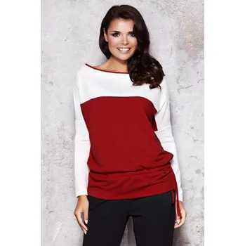 Dámský svetr Svetr s dlouhým rukávem dvoubarevný M015 Barva: Vínová, Velikost: S