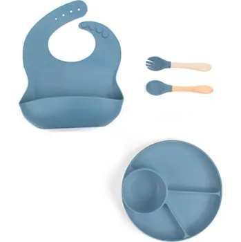 Silikonová jídelní sada pro děti 4 ks - tmavě modrá