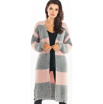 Dámský svetr Kardigan s pruhy s dlouhým rukávem A396 Barva: Šedá, Velikost: ONE SIZE