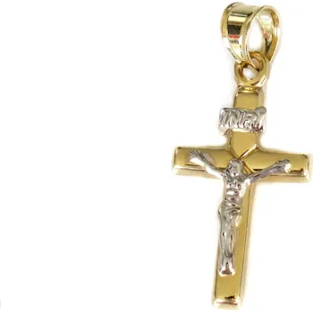 Přívěsek Zlatý přívěsek kříž s Ježíšem dvoubarevný 0,82g Zlato 14k(585/1000)