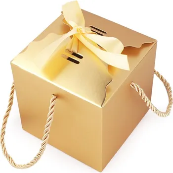 Dárková krabička Dárková krabička se stuhou a provázkem - zlatá (12 ks)