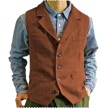 Pánská vesta Vlněná pánská vesta formální s kapsami Barva: Oranžová, Velikost: L