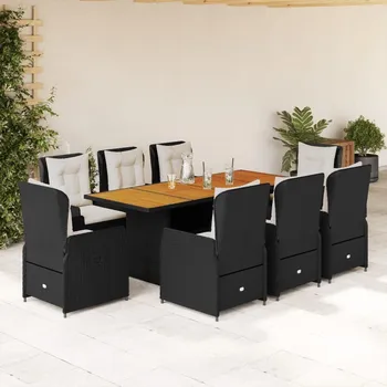 Zahradní sestava vidaXL 9dílný zahradní jídelní set s poduškami polyratan [3262786] Barva: Černá