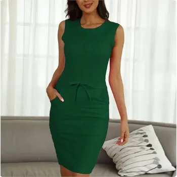 Dámské šaty Dámské letní jednobarevné šaty se stahovací šňůrkou v pase (vel. až 5XL) Barva: zelená, Velikost: S