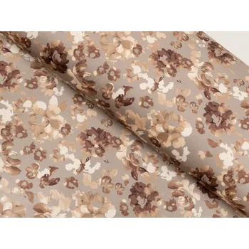 Sametová látka Tamara TMR-042 Hnědé květy na šedobéžovém - šířka 140 cm