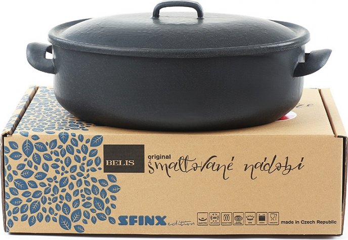 BELIS Smaltovaný oválný pekáč s poklicí 32x24x11 cm - 6.5 l - BSE