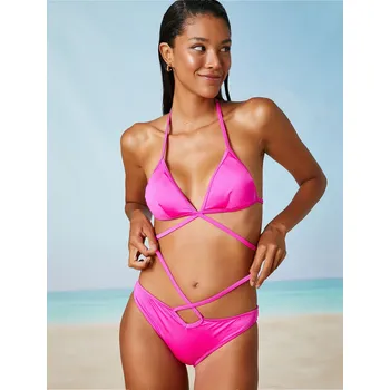 Dámské plavky Koton Şahika Ercümen X - Spodní díl plavek s křížovou vazbou Koton fuchsiová 2430646