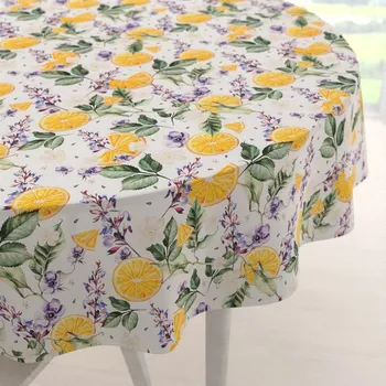 ubrus Dekorační kulatý ubrus PML-103 Pomeranče mezi květy na bílém Ø 100 cm