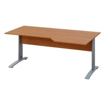 Psací stůl EZK 18 - 186 stůl kancelářský, rohový, pravý, kovová podnož stříbrná, deska 18 mm, široký 1800 mm, olše jantar